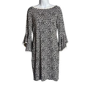 Nik and Nash Women's Polka Dot Dress Bell Sleeve Midi Boatneck Black White Small